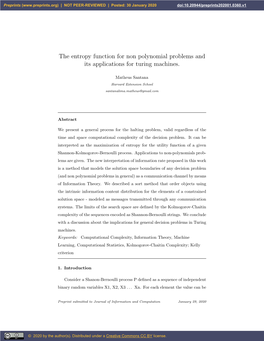 The Entropy Function for Non Polynomial Problems and Its Applications for Turing Machines