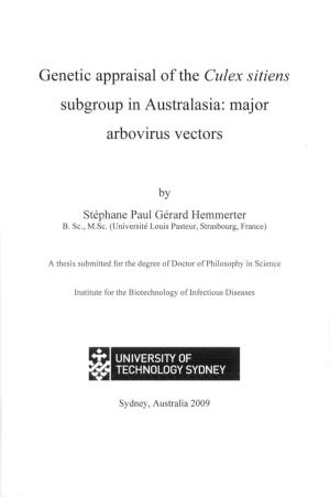 Genetic Appraisal of the Culex Sitiens Subgroup in Australasia: Major Arbovirus Vectors