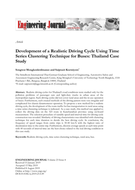 Development of a Realistic Driving Cycle Using Time Series Clustering Technique for Buses: Thailand Case Study