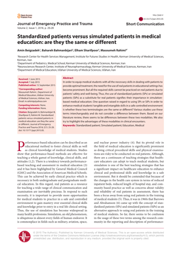 Standardized Patients Versus Simulated Patients in Medical Education: Are They the Same Or Different