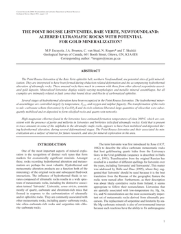 The Point Rousse Listvenites, Baie Verte, Newfoundland: Altered Ultramafic Rocks with Potential for Gold Mineralization?