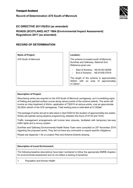 View Record of Determination A76 South of Mennock March 2020