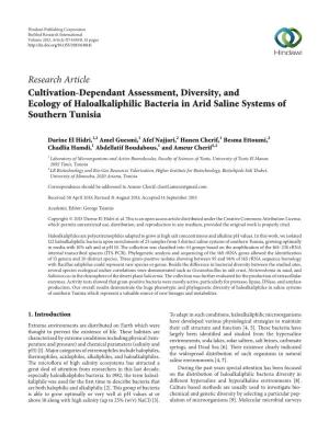 Cultivation-Dependant Assessment, Diversity, and Ecology of Haloalkaliphilic Bacteria in Arid Saline Systems of Southern Tunisia