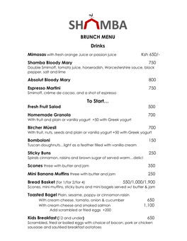 BRUNCH MENU Drinks to Start…