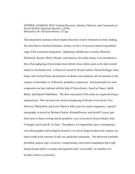 TEDDER, CHARLES, Ph.D. Utopian Discourse: Identity, Ethnicity, and Community in Post-Cold War American Narrative