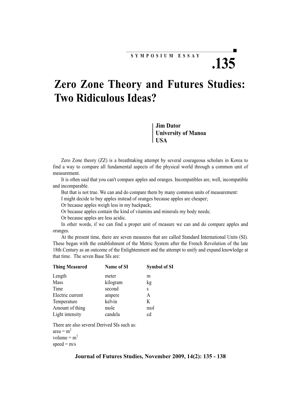 Zero Zone Theory and Futures Studies: Two Ridiculous Ideas?