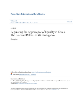 Legislating the Appearance of Equality in Korea: the Law and Politics of We-Hwa-Gahm Ilhyung Lee