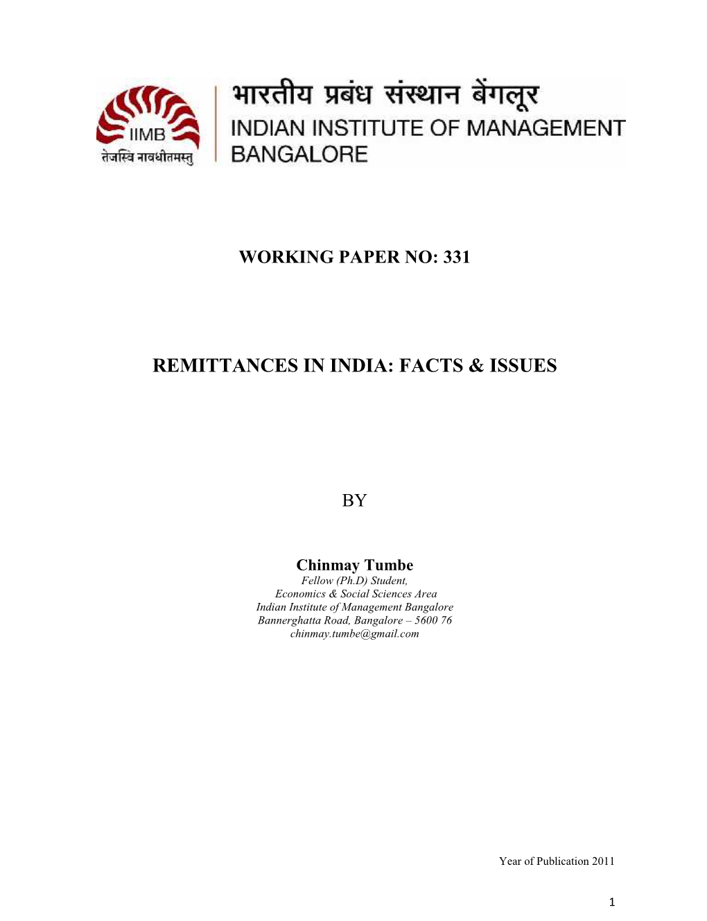 Remittances in India: Facts & Issues