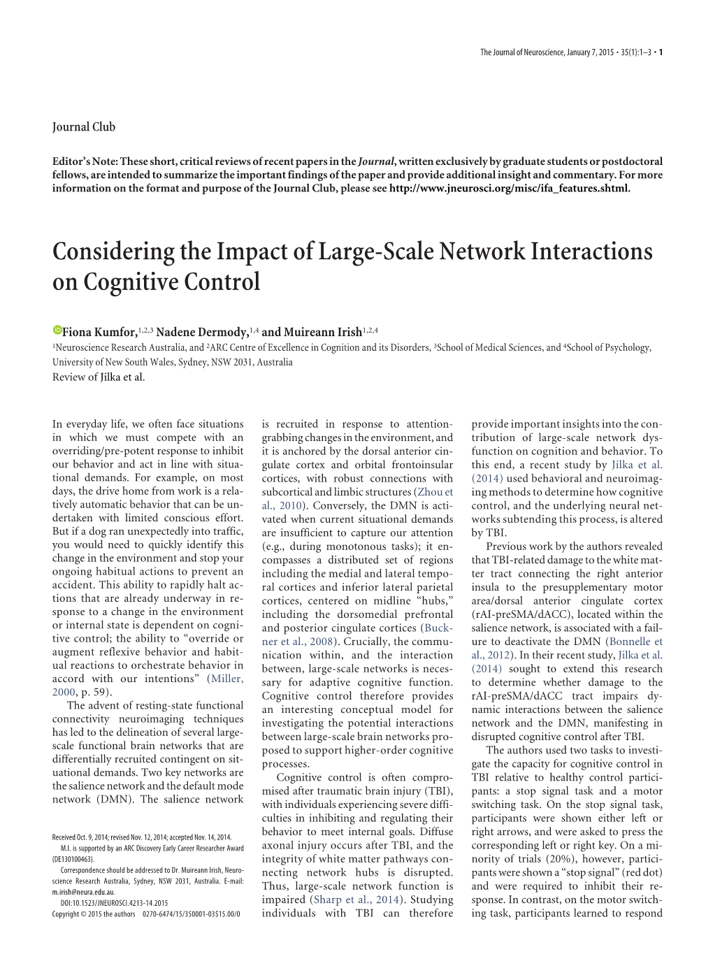 Considering the Impact of Large-Scale Network Interactions on Cognitive Control
