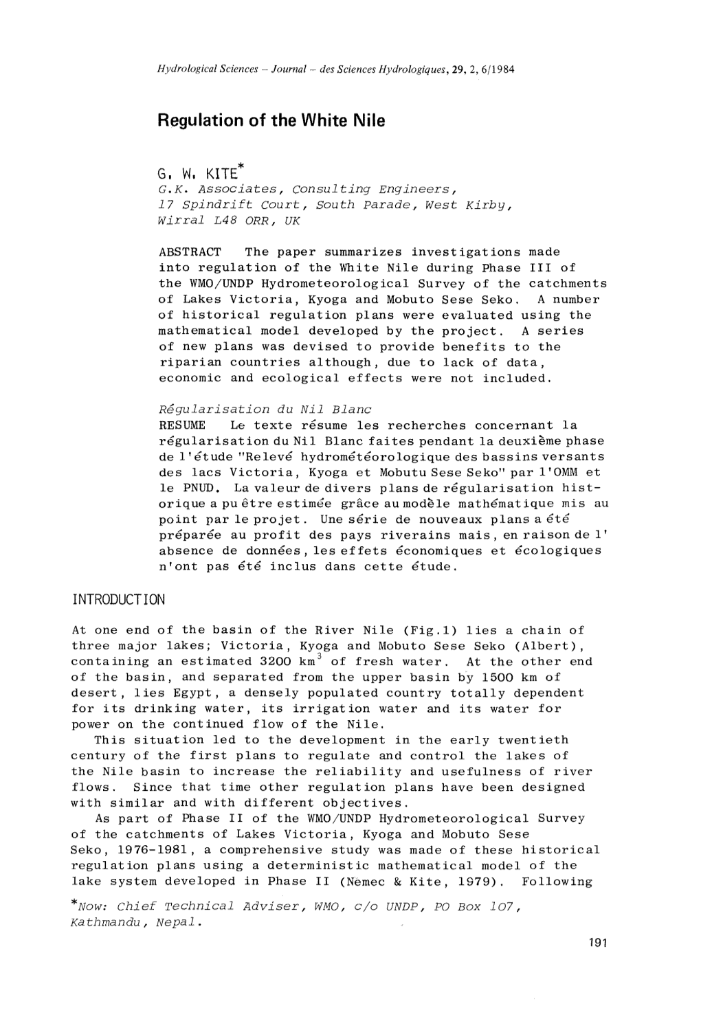 Regulation of the White Nile