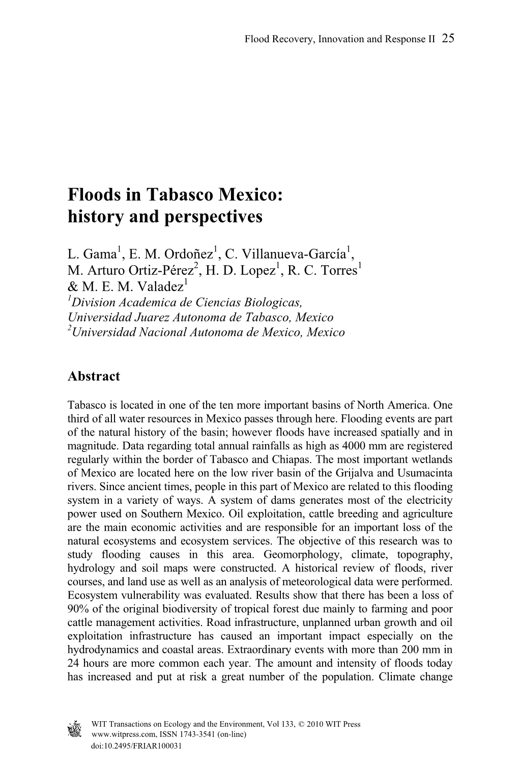 Floods in Tabasco Mexico History and Perspectives