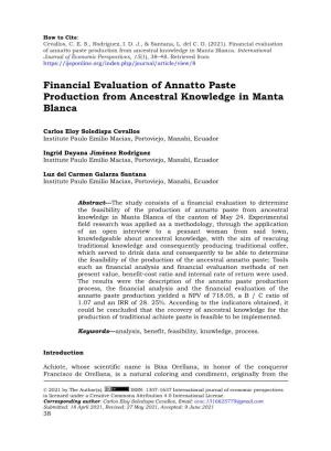 Financial Evaluation of Annatto Paste Production from Ancestral Knowledge in Manta Blanca