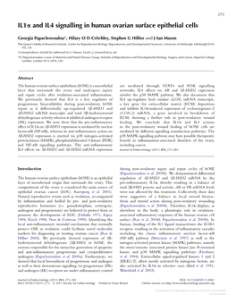 Il1a and IL4 Signalling in Human Ovarian Surface Epithelial Cells