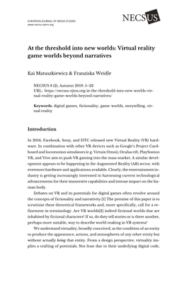 At the Threshold Into New Worlds: Virtual Reality Game Worlds Beyond Narratives