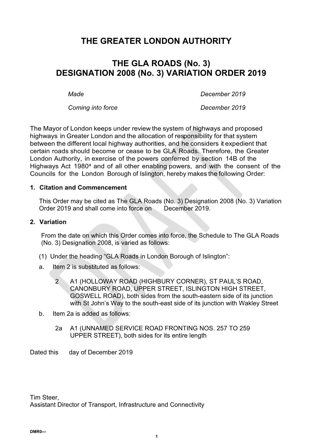 DESIGNATION 2008 (No. 3) VARIATION ORDER 2019