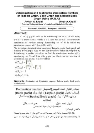 Determination and Testing the Domination Numbers of Tadpole Graph, Book Graph and Stacked Book Graph Using MATLAB Ayhan A