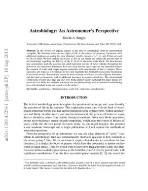 Astrobiology: an Astronomer's Perspective