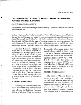 Characterisation of Soils of Western Ghats in Dakshina Kannada District, Karnataka