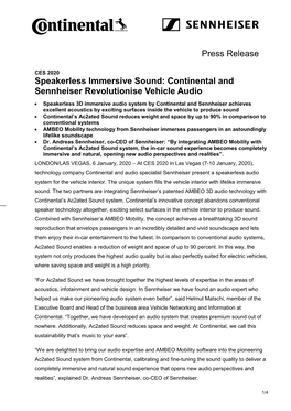 Press Release Speakerless Immersive Sound: Continental And