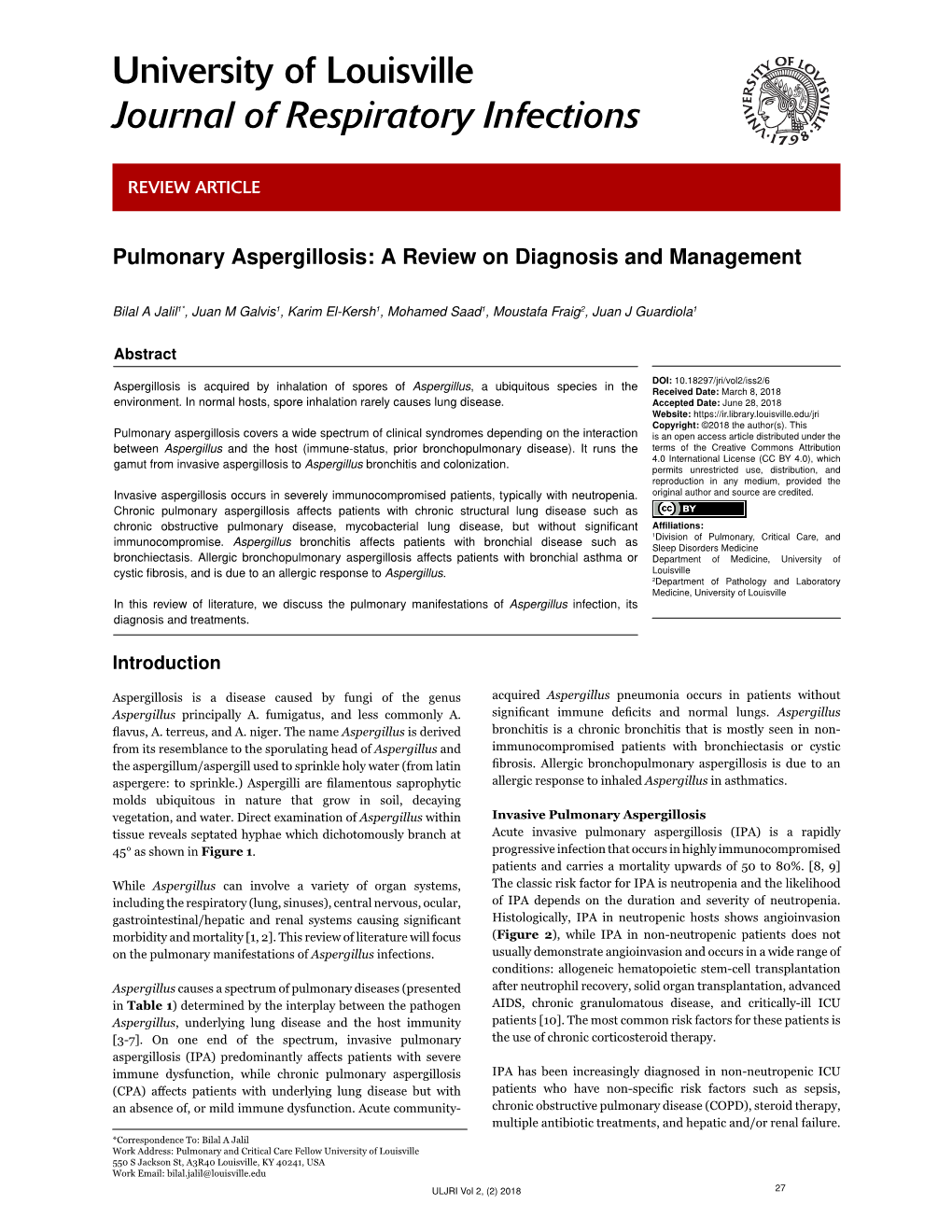 Pulmonary Aspergillosis: a Review on Diagnosis and Management