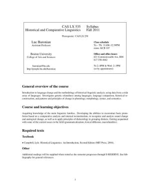CAS LX 535 Syllabus Historical and Comparative Linguistics Fall 2011