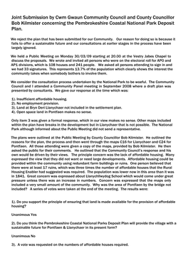 Cwm Gwaun Deposit Plan Response