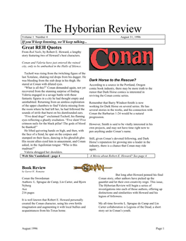 The Hyborian Review Volume 1 Number 4 August 31, 1996 If You’Ll Keep Listening, We’Ll Keep Talking