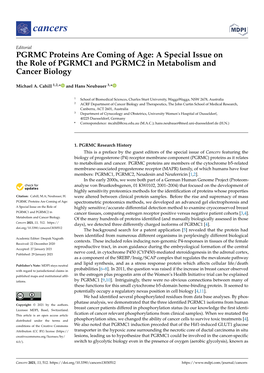 PGRMC Proteins Are Coming of Age: a Special Issue on the Role of PGRMC1 and PGRMC2 in Metabolism and Cancer Biology