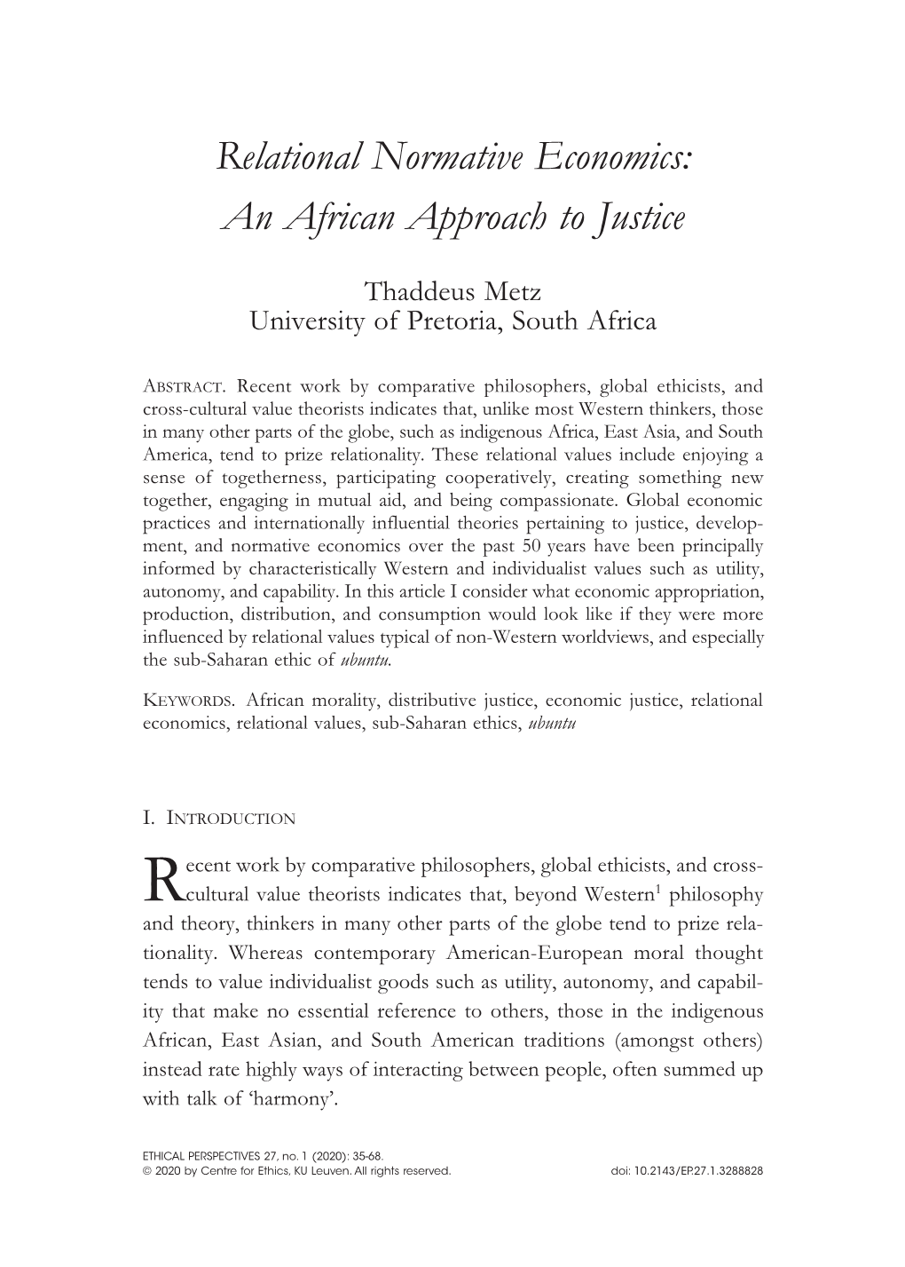 Relational Normative Economics: an African Approach to Justice
