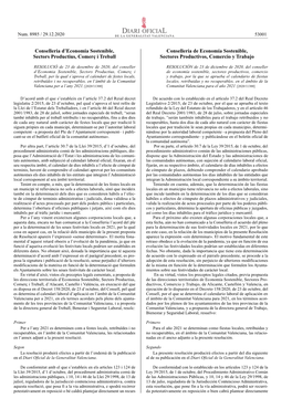 RESOLUCIÓ De 23 De Desembre De 2020, Del Conseller D'economia