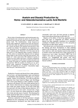 Acetoin and Diacetyl Production by Homo- and Heterofermentative Lactic Acid Bacteria