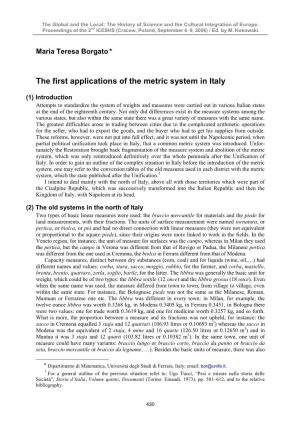 The First Applications of the Metric System in Italy