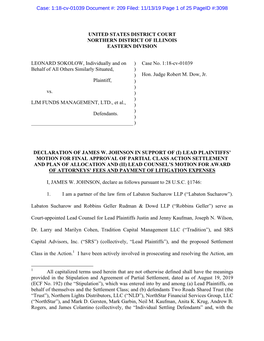 UNITED STATES DISTRICT COURT NORTHERN DISTRICT of ILLINOIS EASTERN DIVISION LEONARD SOKOLOW, Individually and on Behalf of All O