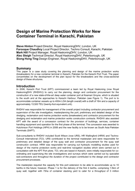 Design of Marine Protection Works for New Container Terminal in Karachi, Pakistan