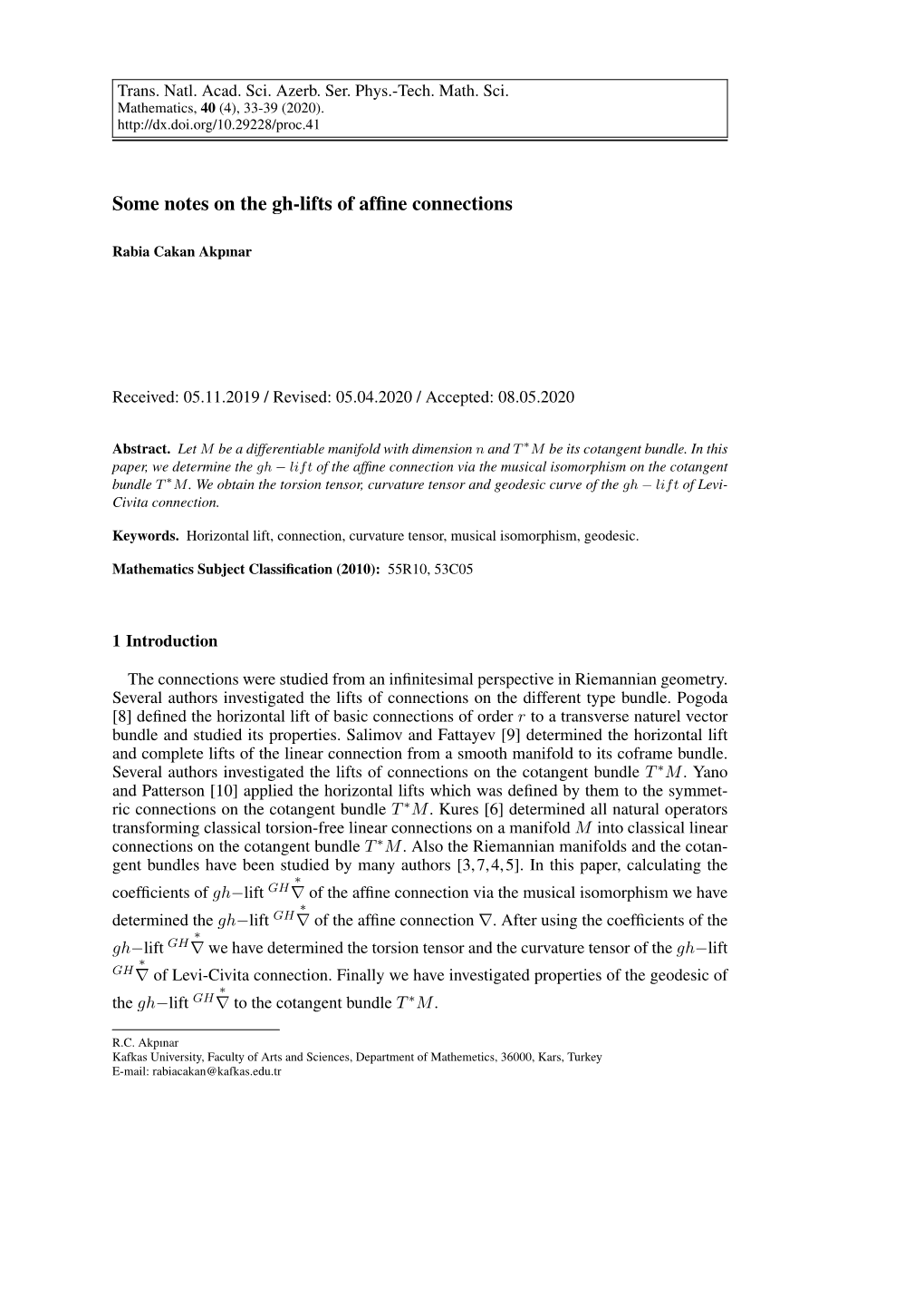 Some Notes on the Gh-Lifts of Affine Connections