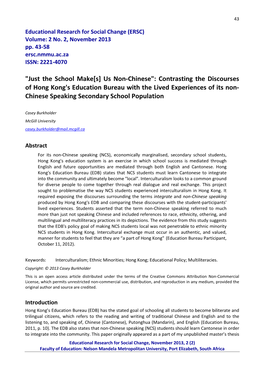 Contrasting the Discourses of Hong Kong's Education Bureau with the Lived Experiences of Its Non- Chinese Speaking Secondary School Population