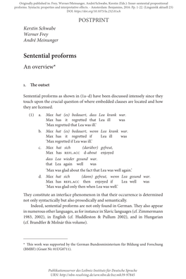 Sentential Proforms an Overview*