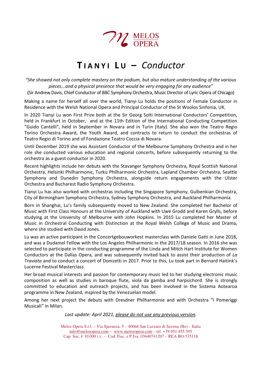 TIANYI LU – Conductor