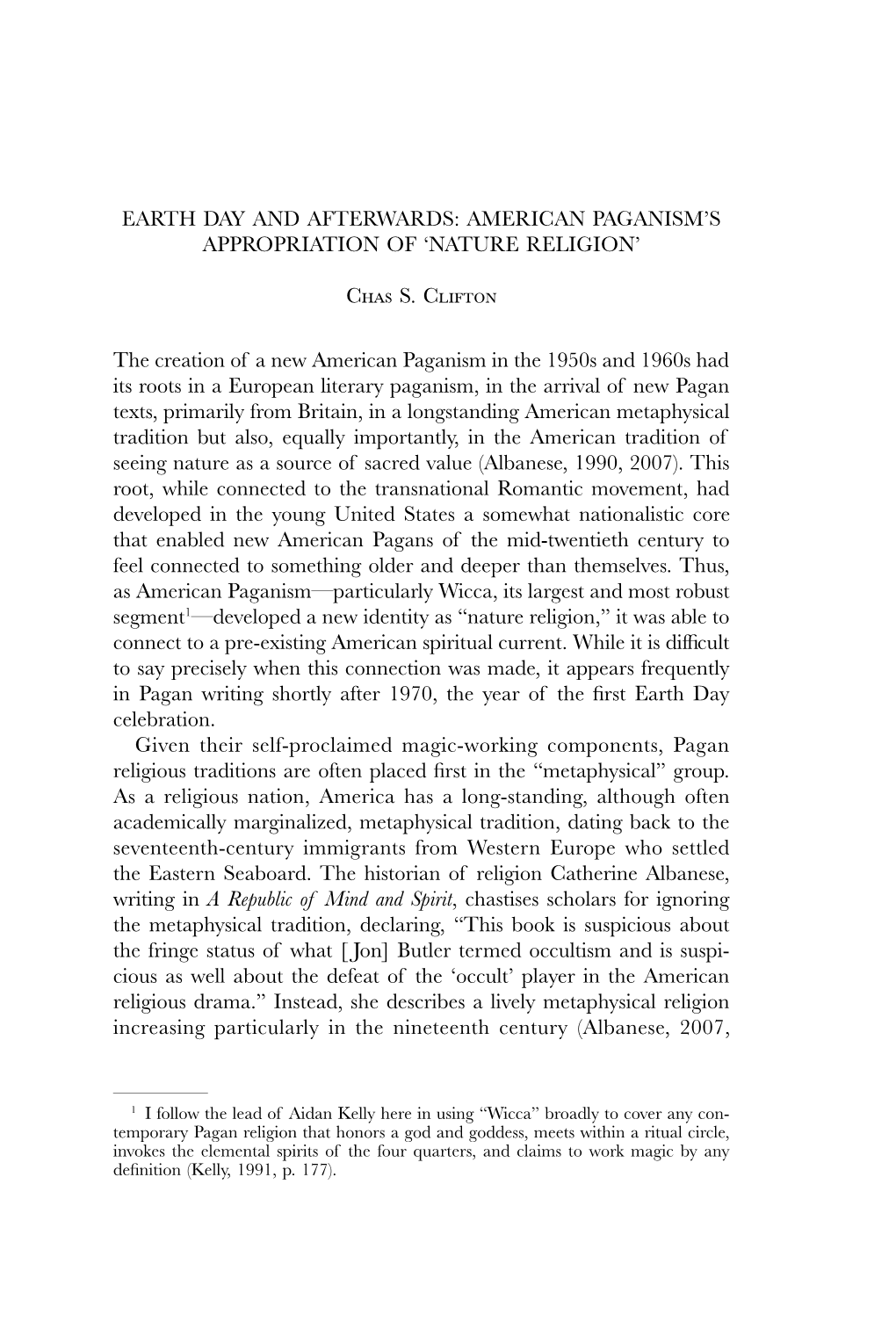 Earth Day and Afterwards: American Paganism’S Appropriation of ‘Nature Religion’