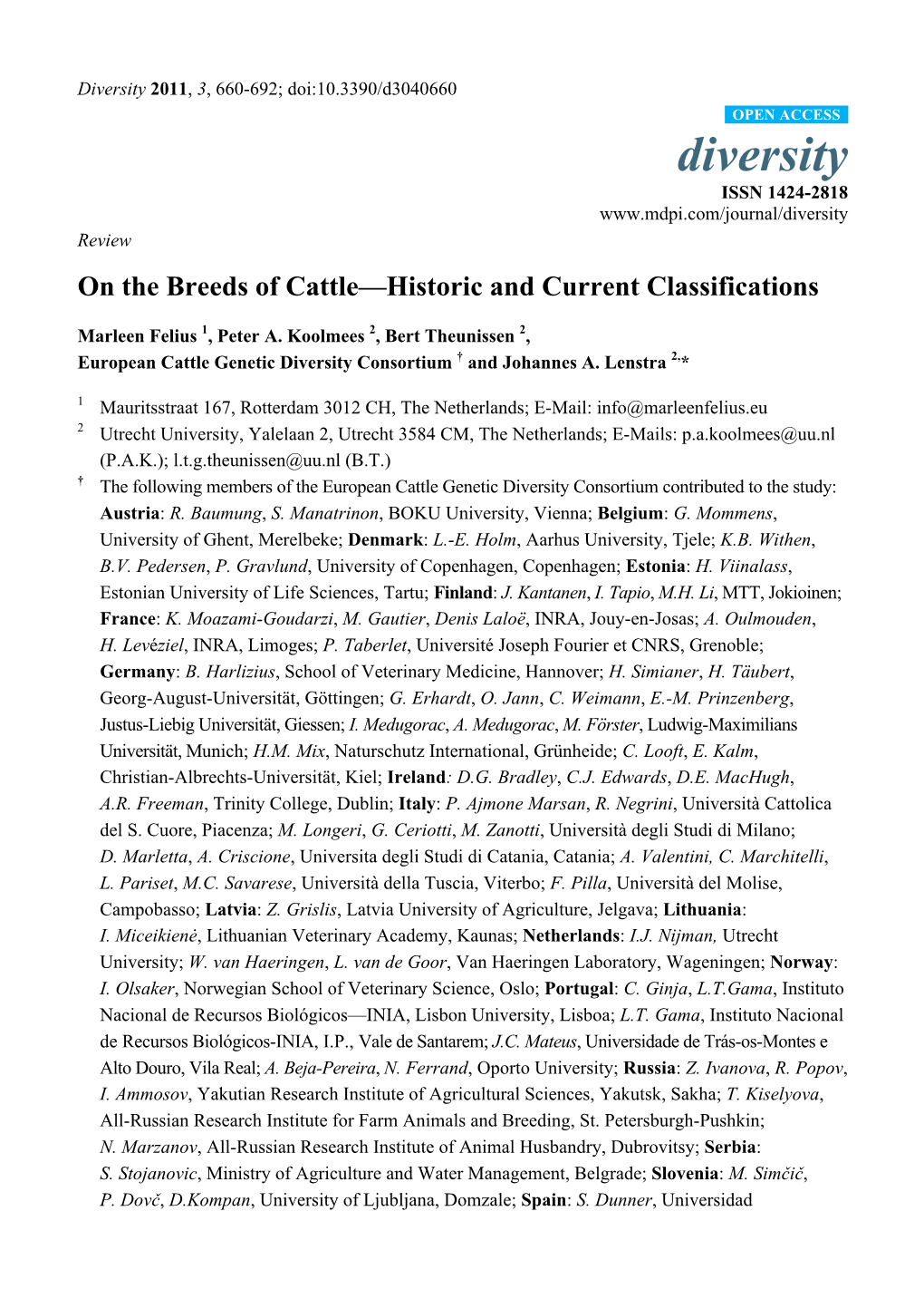 On the Breeds of Cattle—Historic and Current Classifications