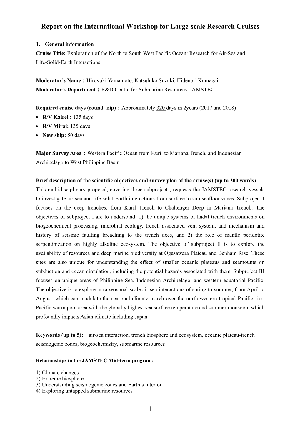 Exploration of the North to South West Pacific Ocean: Research for Air-Sea and Life-Solid-Earth Interactions