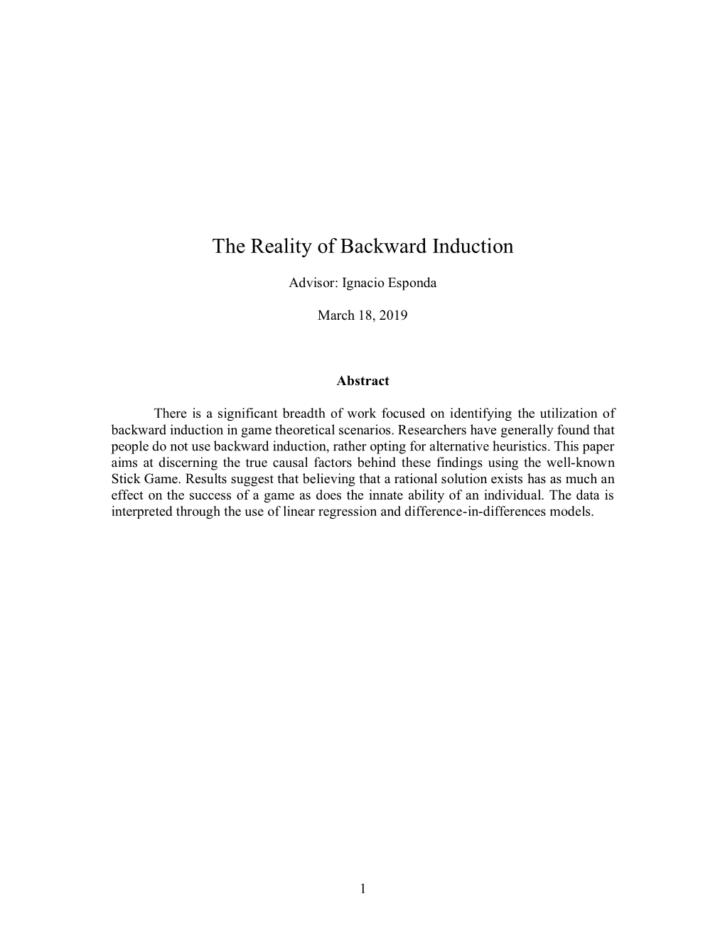 The Reality of Backward Induction