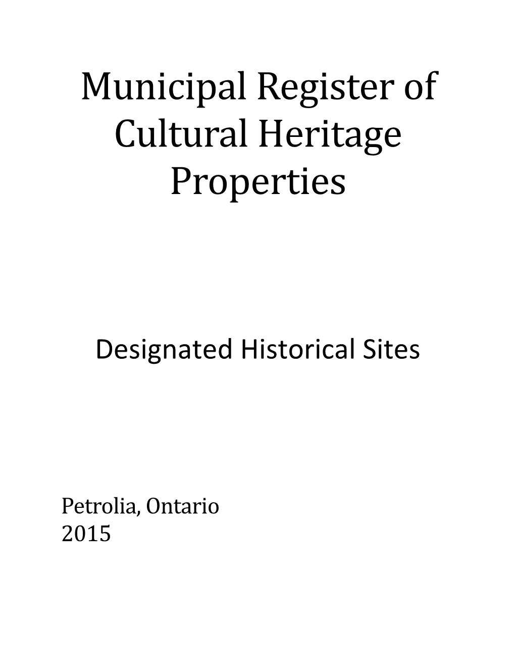 Municipal Register of Cultural Heritage Properties