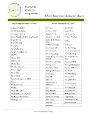 C.A.S.E. Recommended Adoption Movies