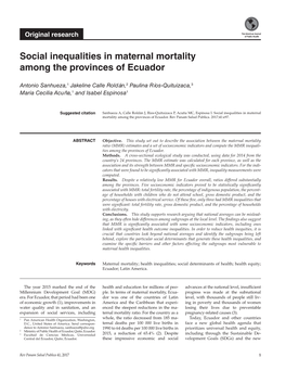 Social Inequalities in Maternal Mortality Among the Provinces of Ecuador