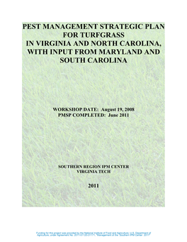 Pest Management Strategic Plan for Turfgrass in Virginia and North Carolina, with Input from Maryland and South Carolina