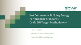 WA Commercial Building Energy Performance Standards – Draft EUI Target Methodology