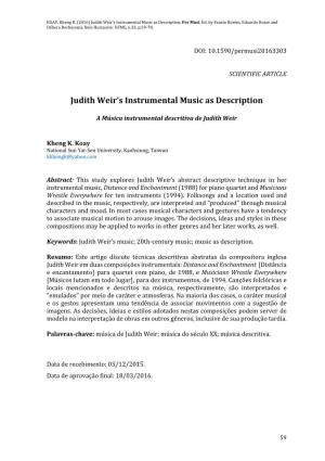 Judith Weir's Instrumental Music As Description