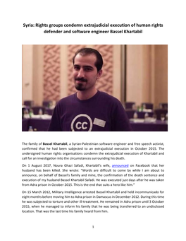 Syria: Rights Groups Condemn Extrajudicial Execution of Human Rights Defender and Software Engineer Bassel Khartabil