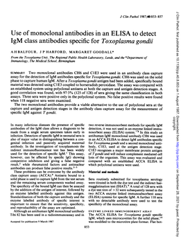 Use of Monoclonal Antibodies in an ELISA to Detect Igm Class Antibodies Specific for Toxoplasma Gondii